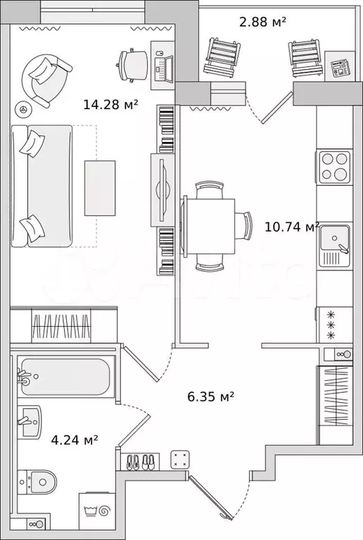 1-к. квартира, 39,1 м, 14/16 эт. - Фото 1