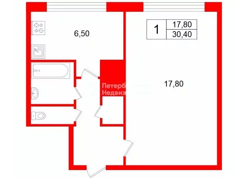 1-к кв. Санкт-Петербург ул. Пионерстроя, 10 (30.4 м) - Фото 2