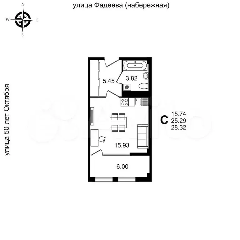 Квартира-студия, 28,3м, 8/14эт. - Фото 0