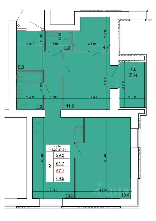 2-к кв. Костромская область, Кострома Новый город мкр,  (67.1 м) - Фото 1