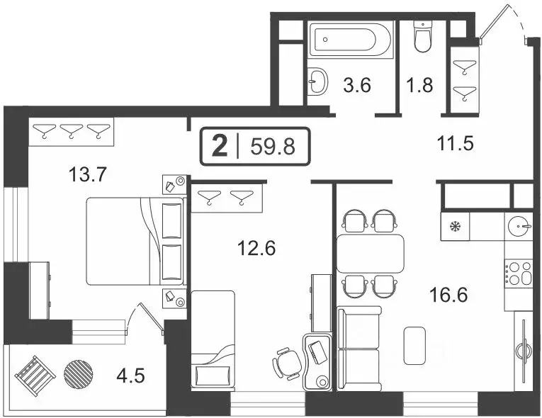 2-к кв. Тюменская область, Тюмень ул. Мельникайте, 2к18 (59.84 м) - Фото 0