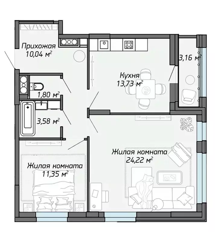 2-к кв. Марий Эл, Йошкар-Ола Два Капитана жилой комплекс (66.3 м) - Фото 1