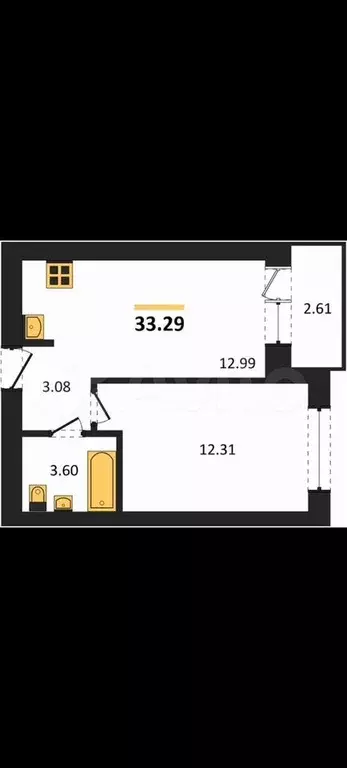 1-к. квартира, 34,6 м, 2/9 эт. - Фото 1