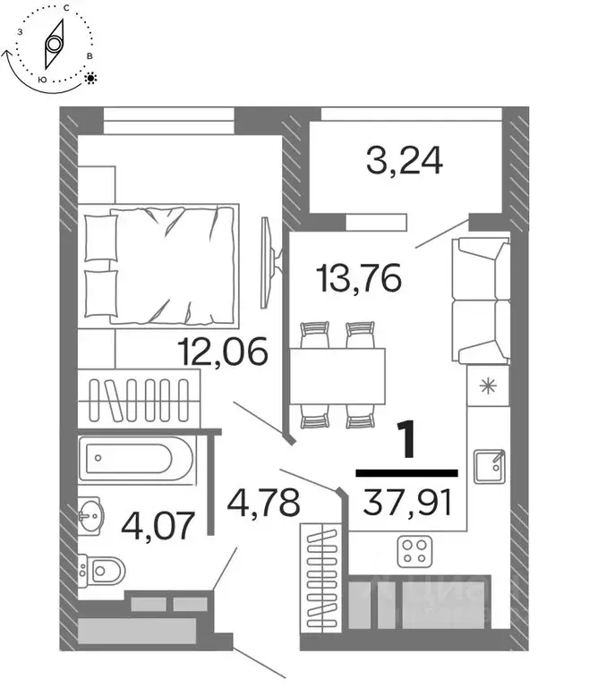 1-к кв. Рязанская область, Рязань Бирюзова Парк жилой комплекс (37.91 ... - Фото 1