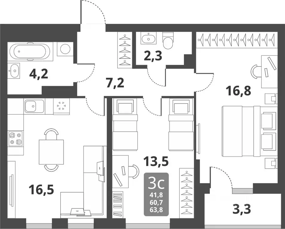 2-к кв. Новосибирская область, Новосибирск Тайгинская ул., с3 (60.5 м) - Фото 0