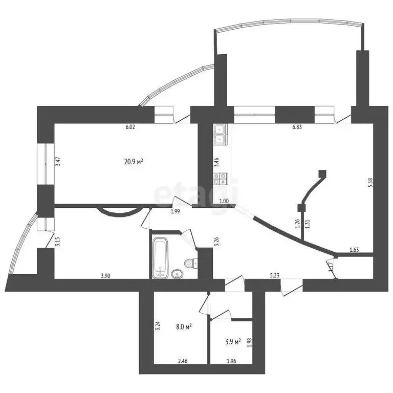 2-комнатная квартира: Тюмень, Ямская улица, 92 (100.3 м) - Фото 1