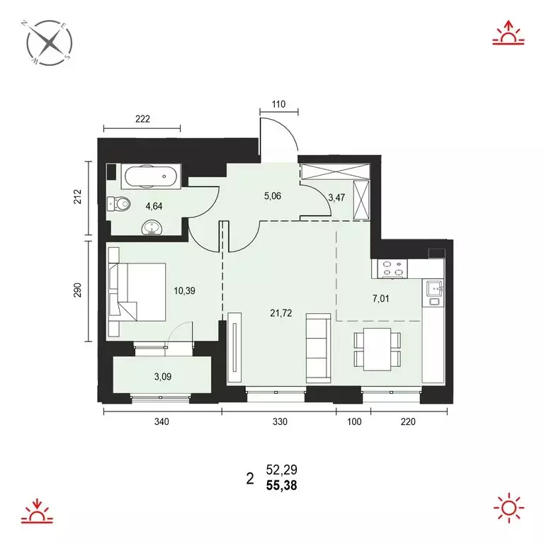 2-комнатная квартира: Иркутск, Свердловский округ, ЖК Автор (55.38 м) - Фото 0