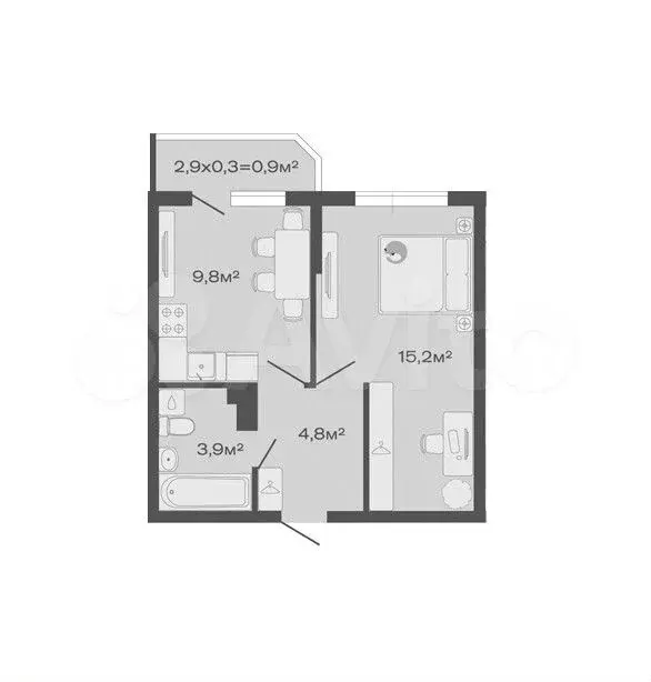 1-к. квартира, 34,6 м, 1/4 эт. - Фото 0