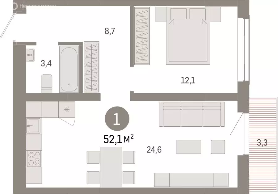 1-комнатная квартира: Новосибирск, Большевистская улица, с49 (52.05 м) - Фото 1