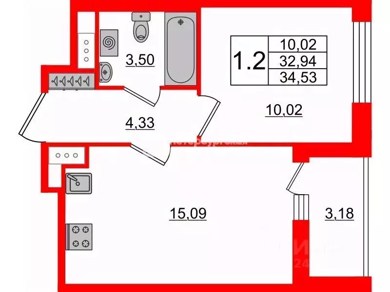 1-к кв. Санкт-Петербург Манчестерская ул., 3к2 (34.5 м) - Фото 1