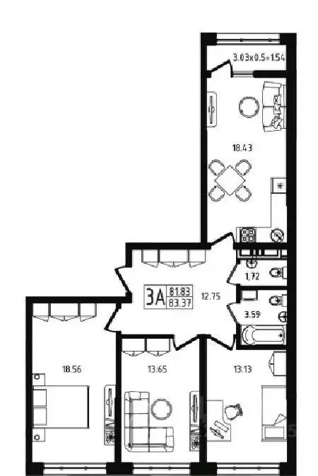 3-к кв. Адыгея, Майкоп ул. К.А. Васильева, 1к4 (83.37 м) - Фото 1