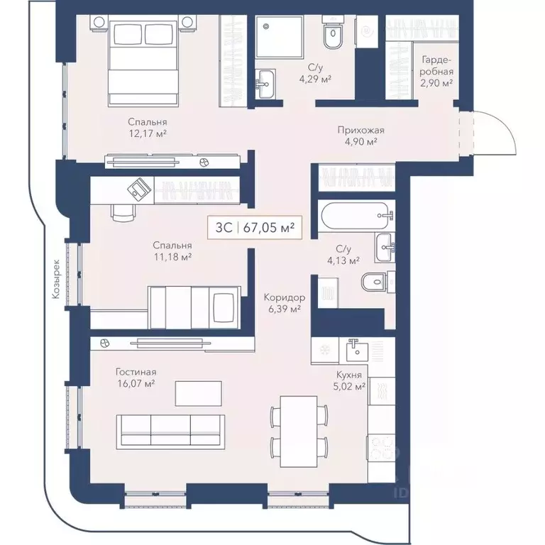 3-к кв. Новосибирская область, Новосибирск ул. Кирова, 119 (67.1 м) - Фото 0