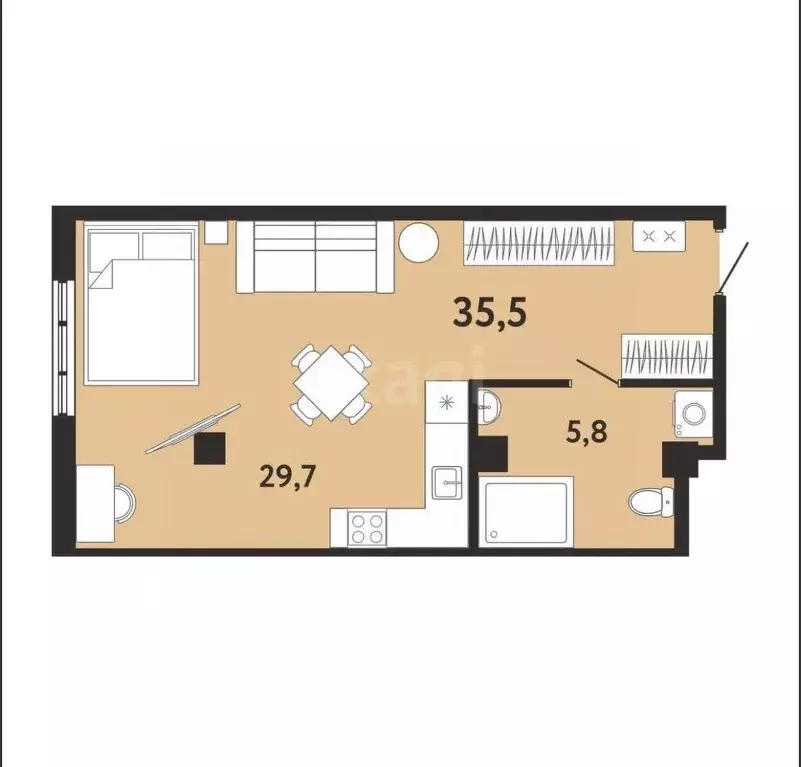 Студия Крым, Ялта ул. Киевская, 44 (35.5 м) - Фото 2