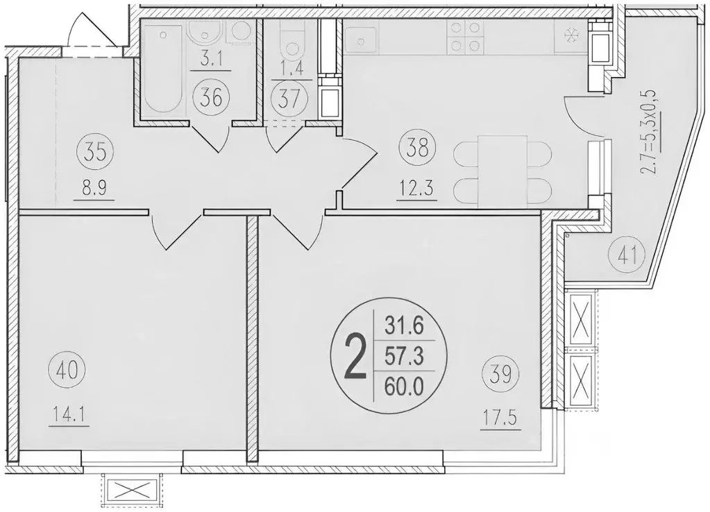 Квартира, 2 комнаты, 62 м - Фото 0