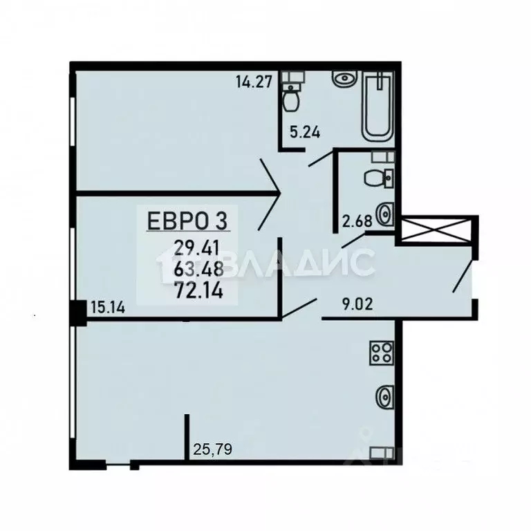 3-к кв. Липецкая область, Липецк Студеновская ул., 23Б (72.14 м) - Фото 2