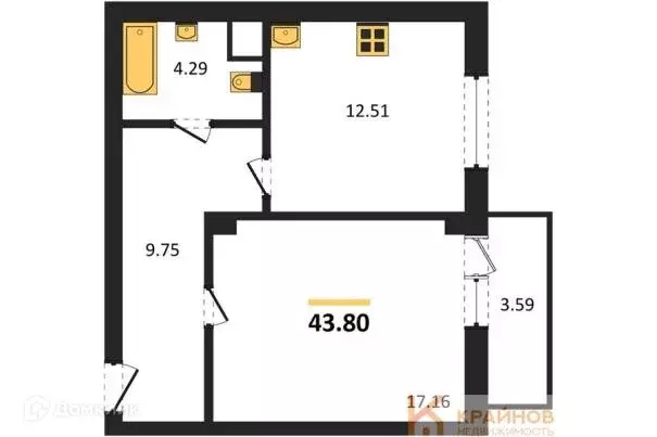 Продаётся 1-к квартира, 43.8 м - Фото 0