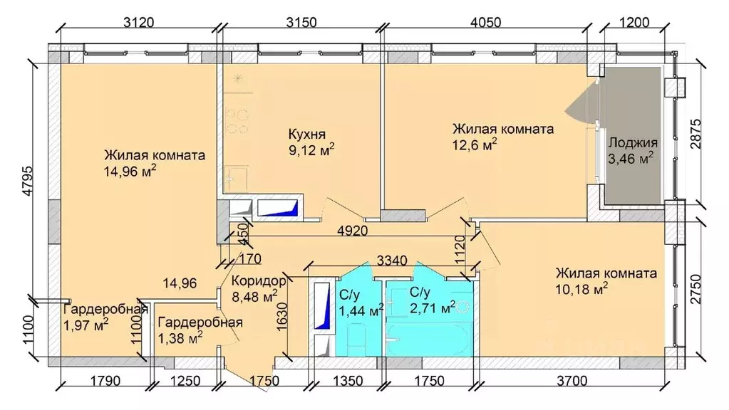 3-к кв. Кемеровская область, Кемерово ул. Дружбы, 9 (66.65 м) - Фото 1