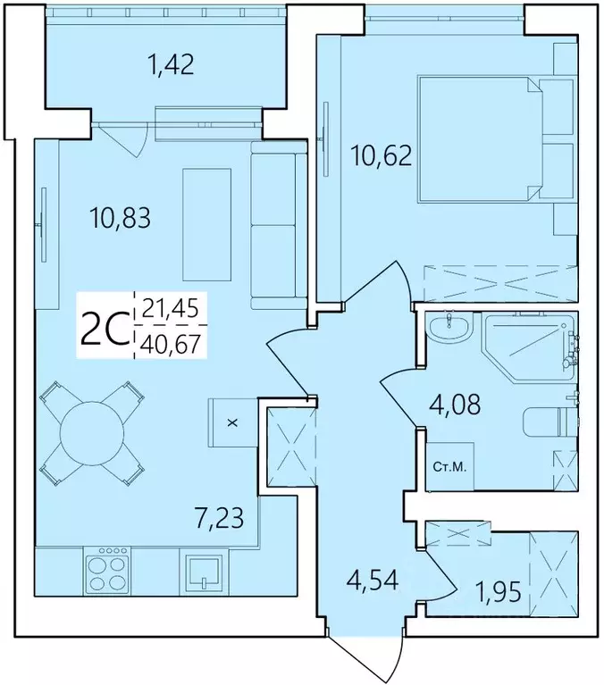 2-к кв. Башкортостан, Уфа Затон жилрайон, Волна жилой комплекс (40.67 ... - Фото 1