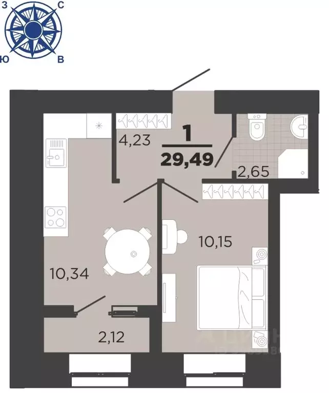 1-к кв. Рязанская область, Рязань ул. Семчинская, 8 (29.49 м) - Фото 0