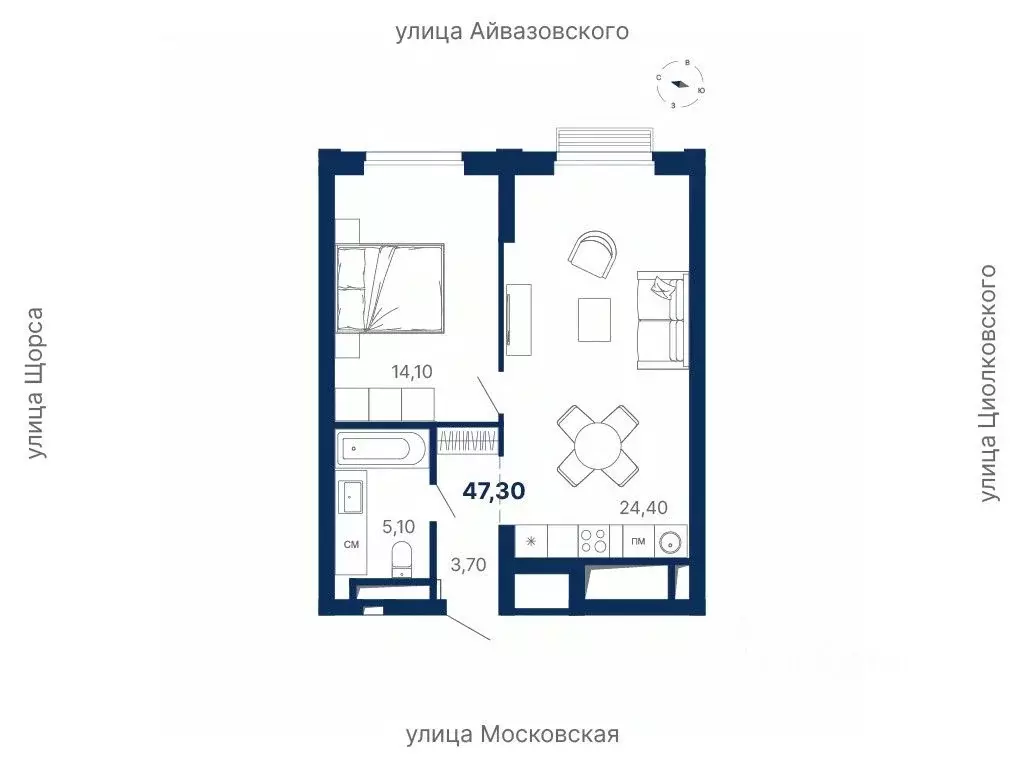 1-к кв. Свердловская область, Екатеринбург ул. Московская, 247А (47.3 ... - Фото 0