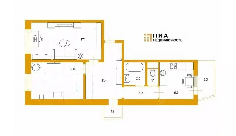 2-к кв. Санкт-Петербург Ленинский просп., 115к2 (57.1 м) - Фото 1