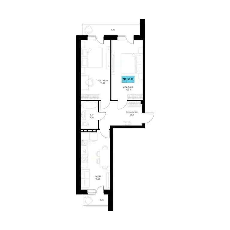 2-к кв. Дагестан, Дербент  (69.22 м) - Фото 1