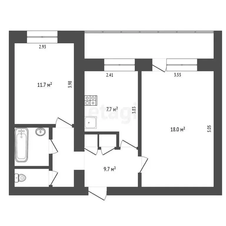 2-комнатная квартира: Орёл, Костомаровская улица, 3 (49.5 м) - Фото 0