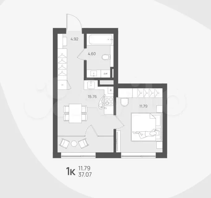 1-к. квартира, 37,1 м, 2/4 эт. - Фото 1