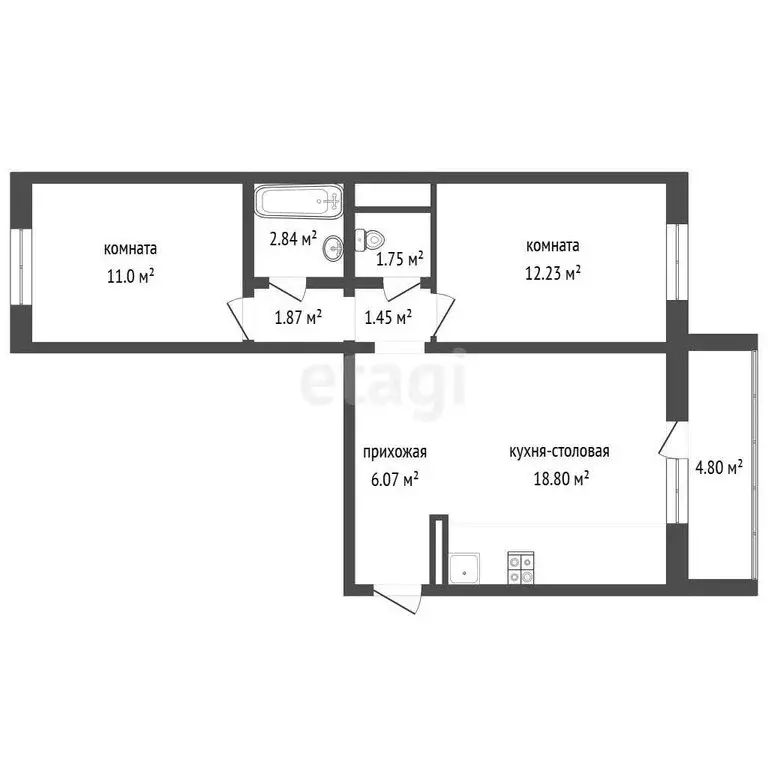 2-комнатная квартира: Миасс, улица Кирова, 86 (56.1 м) - Фото 1