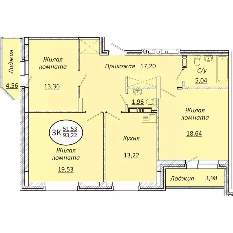 3-к кв. Новосибирская область, Новосибирск  (93.22 м) - Фото 0