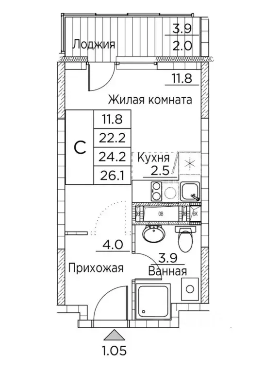 Студия Приморский край, Владивосток ул. Расула Гамзатова, 7к3 (26.1 м) - Фото 0