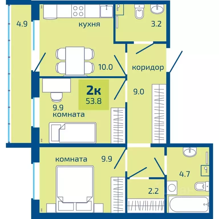 2-к кв. Пермский край, Пермь ул. Старшего Лейтенанта Гачегова, 1 (53.8 ... - Фото 1