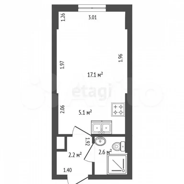 Квартира-студия, 21 м, 3/14 эт. - Фото 0