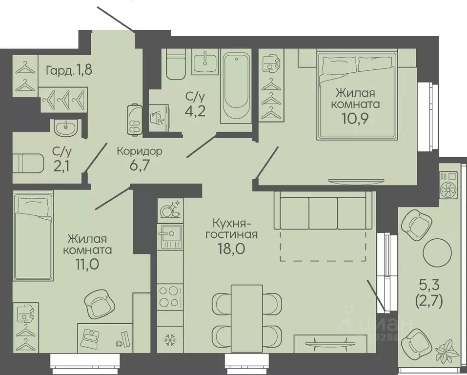 2-к кв. Волгоградская область, Волгоград Трехгорная ул., 27 (57.4 м) - Фото 1