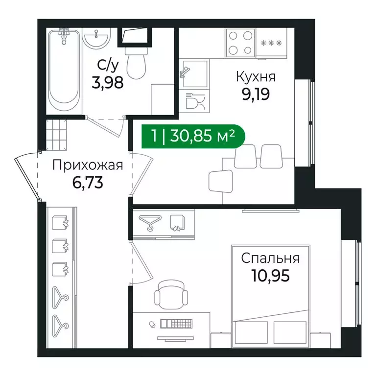 1-комнатная квартира: Сертолово, ЖК Сертолово Парк (30.85 м) - Фото 0