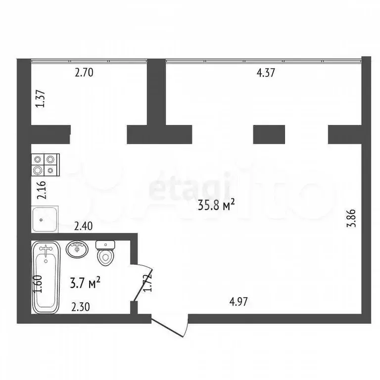 Квартира-студия, 39,5 м, 3/3 эт. - Фото 0