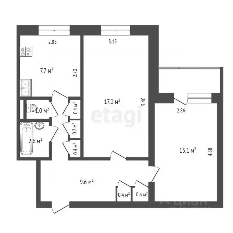 2-к кв. Ямало-Ненецкий АО, Новый Уренгой Дружба мкр, 2/5 (53.4 м) - Фото 2
