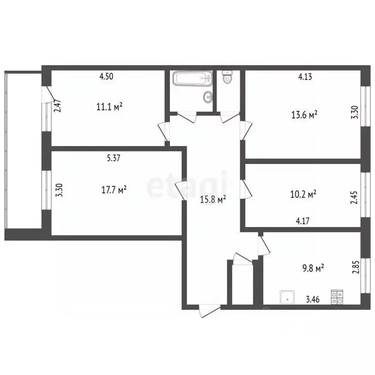 4-к кв. Татарстан, Набережные Челны просп. Сююмбике, 59 (80.0 м) - Фото 1
