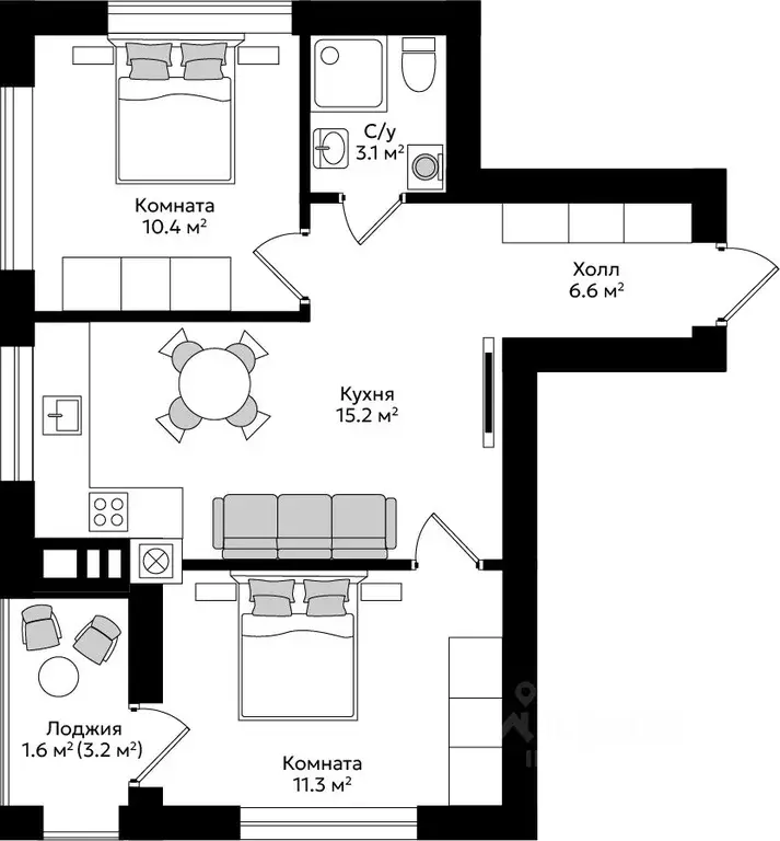 2-к кв. Калининградская область, Гурьевск Пражский жилой комплекс ... - Фото 1