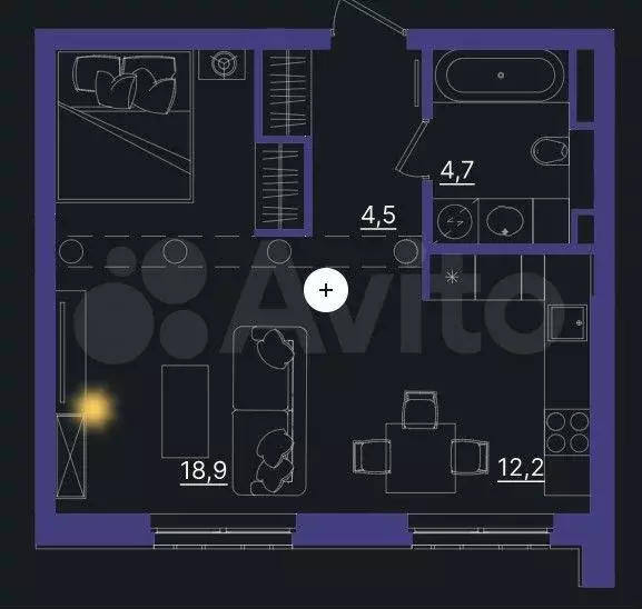 1-к. квартира, 40,2 м, 2/7 эт. - Фото 1