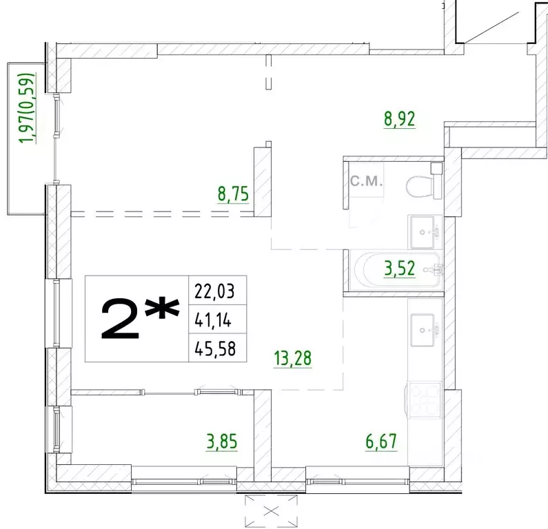 2-к кв. Приморский край, Владивосток Архитектор жилой комплекс (45.58 ... - Фото 1