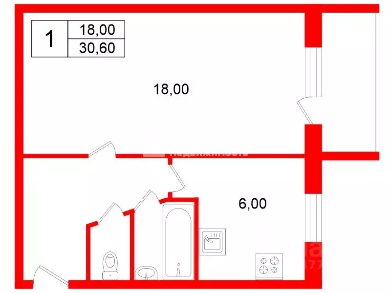 1-к кв. Санкт-Петербург Витебский просп., 47К3 (30.6 м) - Фото 1