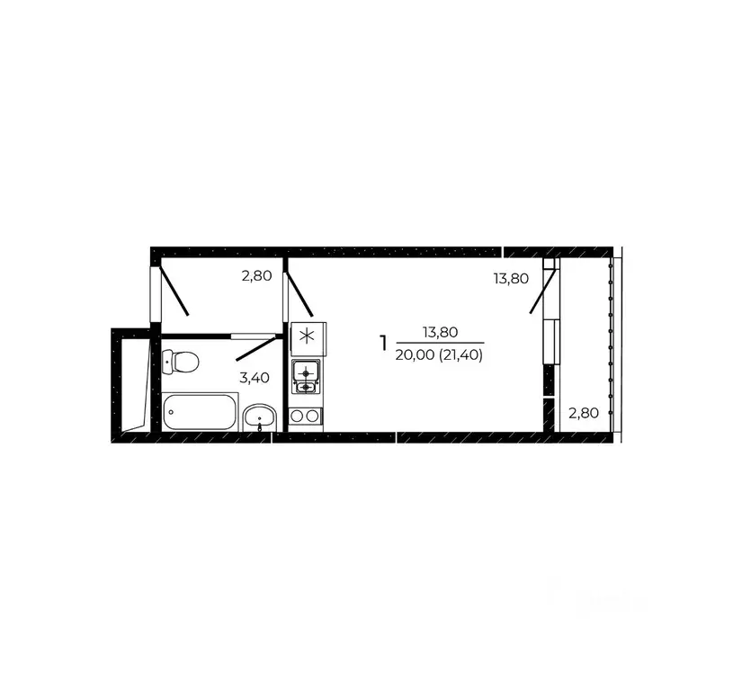 Студия Ростовская область, Ростов-на-Дону ул. Назарько, 5 (21.4 м) - Фото 1
