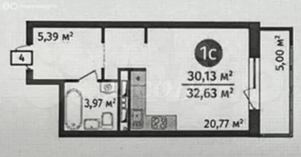 Квартира-студия: Тюмень, Краснооктябрьская улица, 10 (29.9 м) - Фото 0