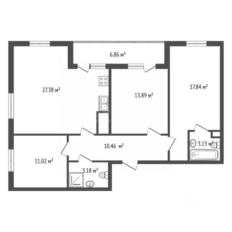 3-к кв. Санкт-Петербург Светлановский просп., 14к1 (85.3 м) - Фото 2