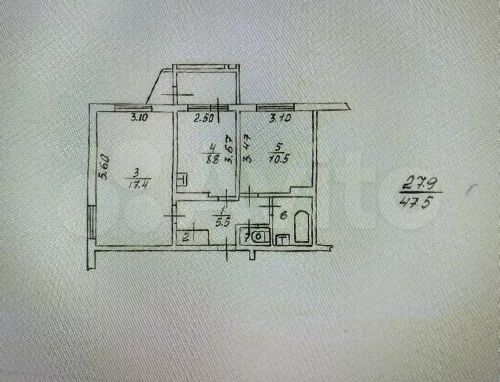 2-к. квартира, 47,5 м, 4/5 эт. - Фото 0