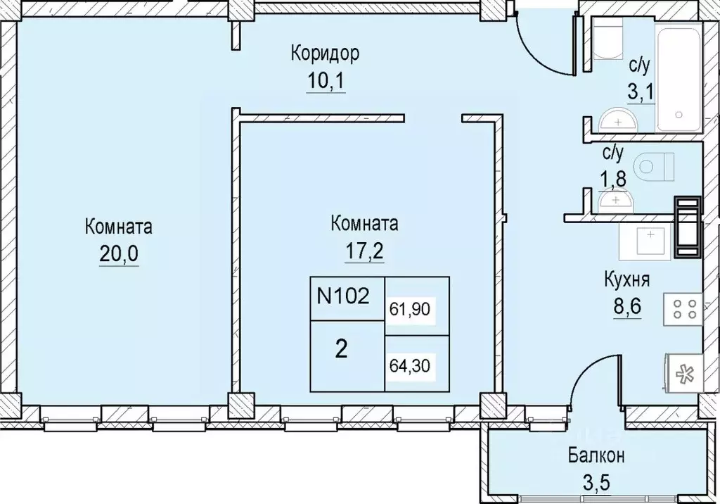 2-к кв. Нижегородская область, Нижний Новгород ул. Июльских Дней (61.9 ... - Фото 0