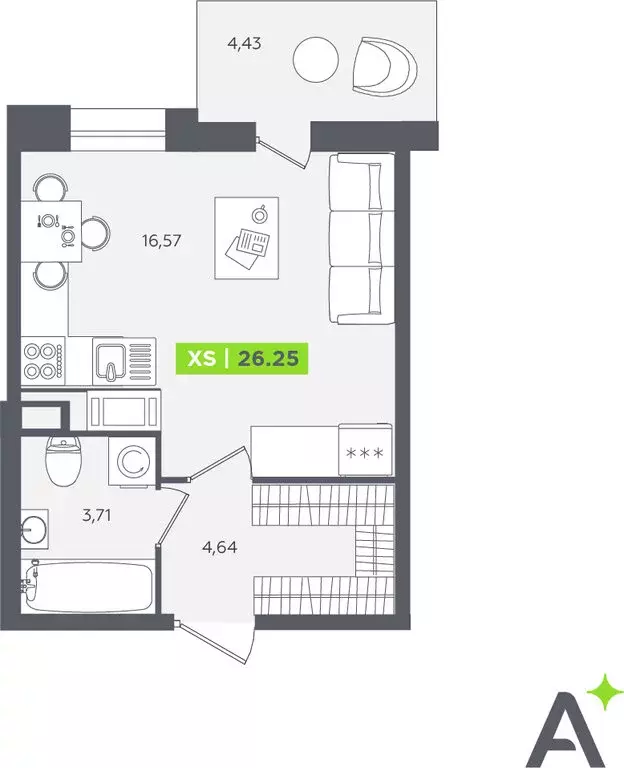 Квартира-студия: Кудрово, Солнечная улица, 10к2 (26.25 м) - Фото 0