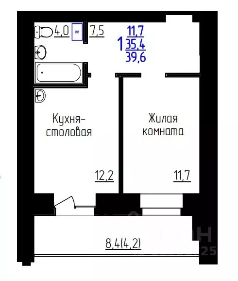 1-к кв. Амурская область, Благовещенск ул. Горького, 205 (39.6 м) - Фото 1