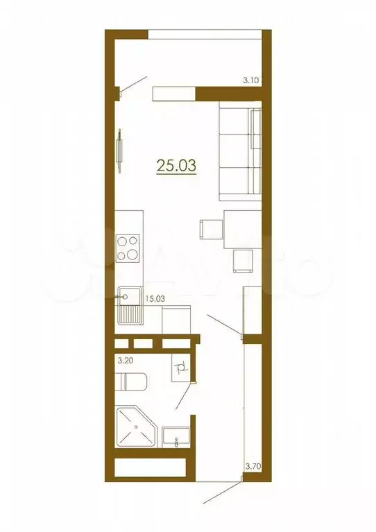 Квартира-студия, 25 м, 6/13 эт. - Фото 1